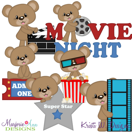 Movie Night-Bentley The Bear SVG Cutting Files + Clipart - Click Image to Close